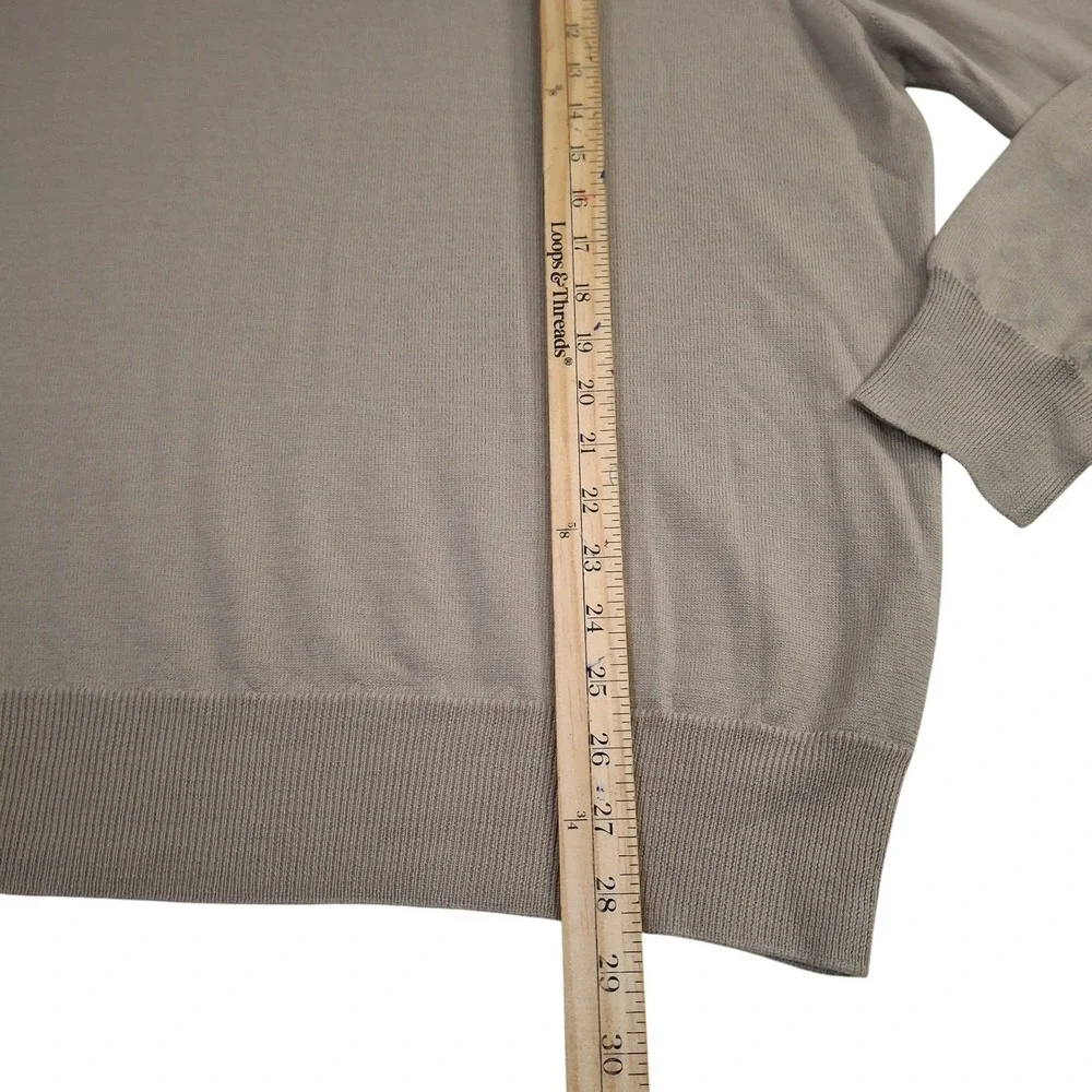 Lord & Taylor Mens Merino Wool Polo Sweater Large L Tan Long Sleeve Made Italy